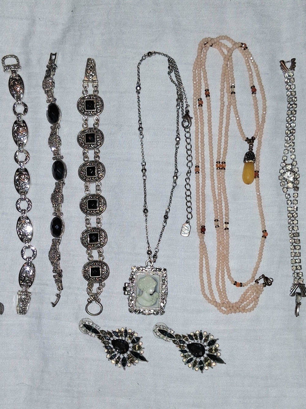 Silver Cameo Pendant with Peach Beaded Layering Necklace - Picture 2 of 7